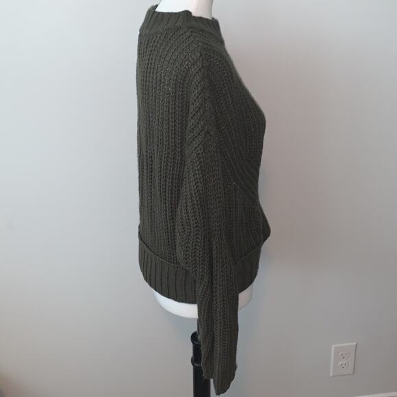 Moon & Madison Olive Green Open Knit Chunky Sweater Sz S - Picture 6 of 7
